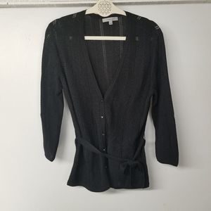 Wool Blend Knitcore cardigan womens small black with tie waist button up